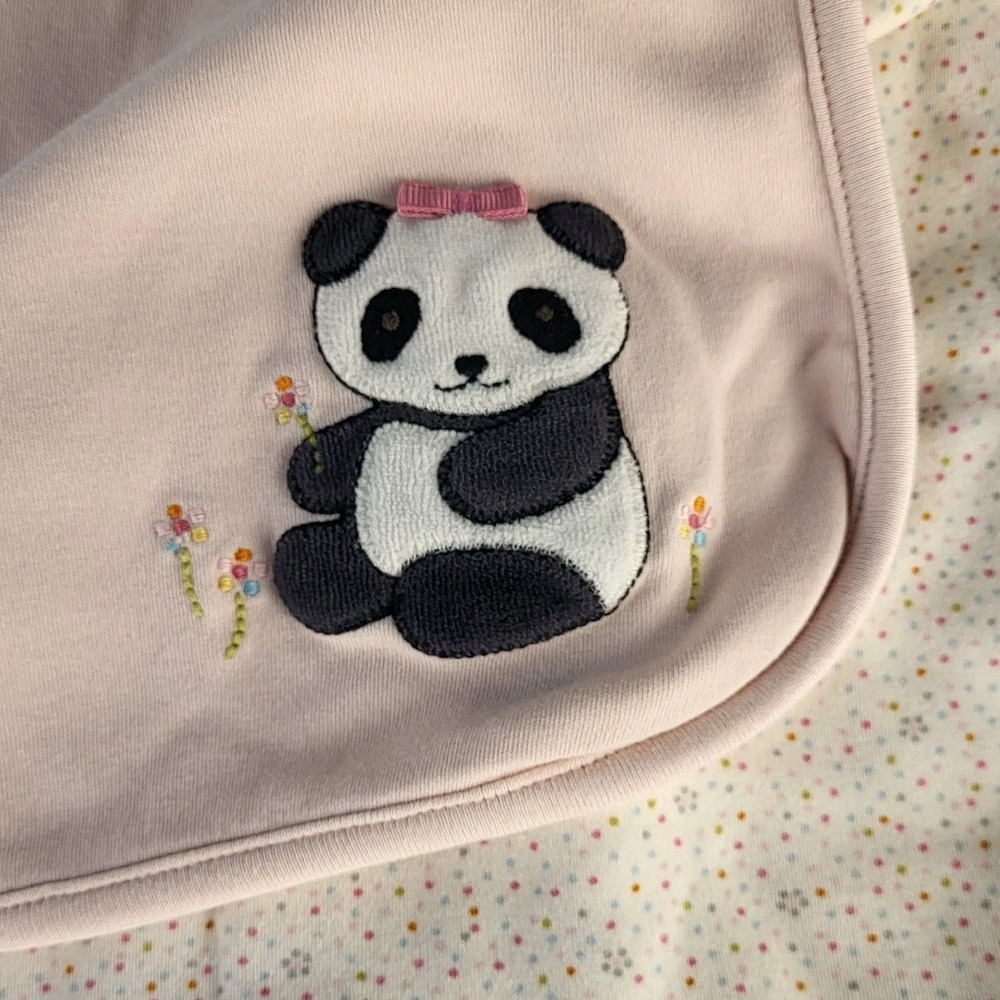 Gymboree 26"x28" Panda Bear Pink/Dots Baby Blanket Reversible 2007 Girl
